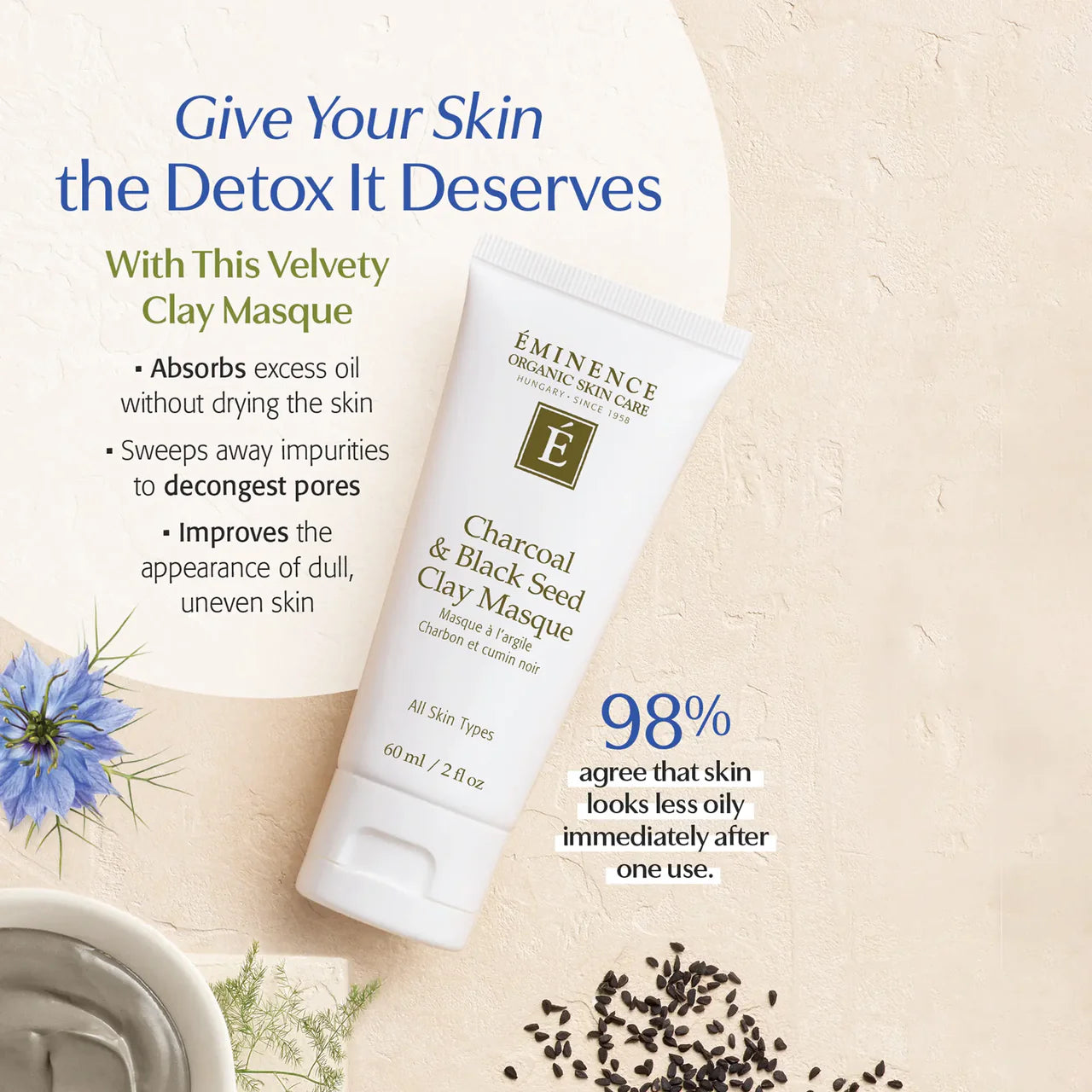 Masque à l'argile charbon et cumin noir